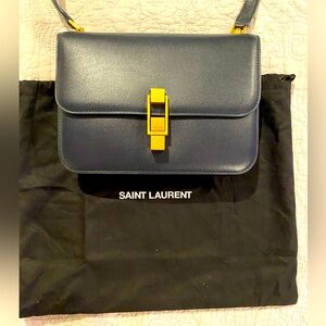 Brand New Authentic SAINT LAURENT Smooth Calfskin Carre Satchel Royal